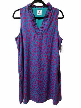 NWT— Bungalows Colorful Leopard Print Ruffle Neck Shift Dress| Size Large